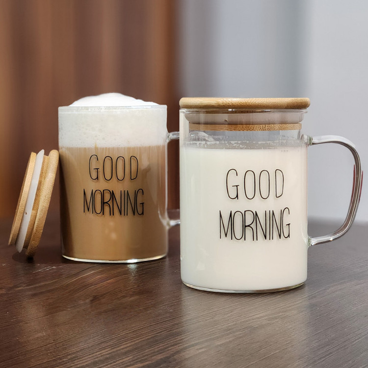 لیوان مدل Good morning درب دار