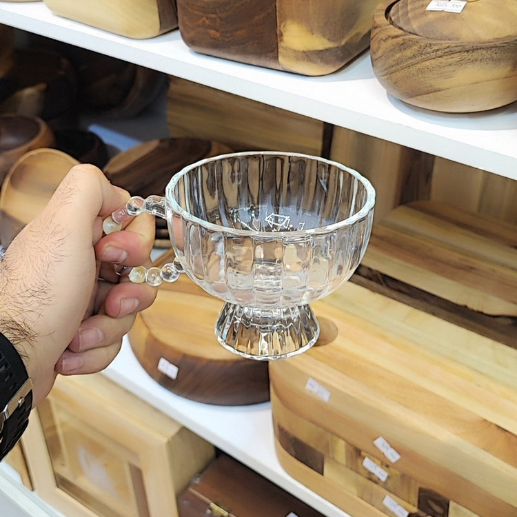 بستنی خوری مدل پایه دار دسته مرواریدی مجموعه 2 عددی