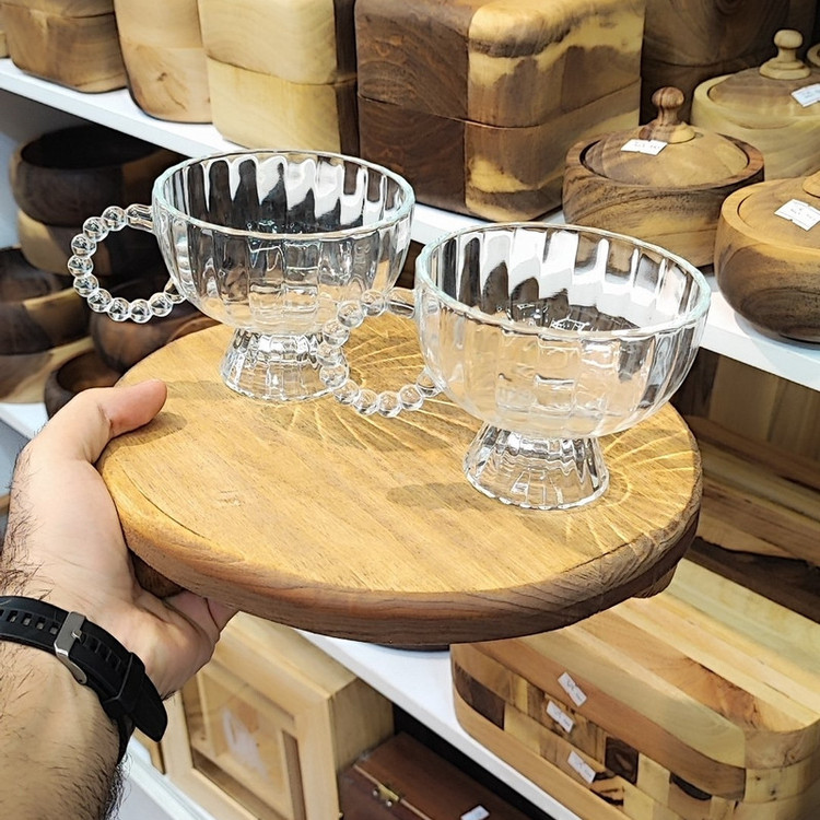 بستنی خوری مدل پایه دار دسته مرواریدی مجموعه 2 عددی