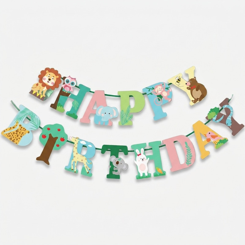 ریسه تولد مدل Happy Birthday طرح حیوانات جنگل کد 01