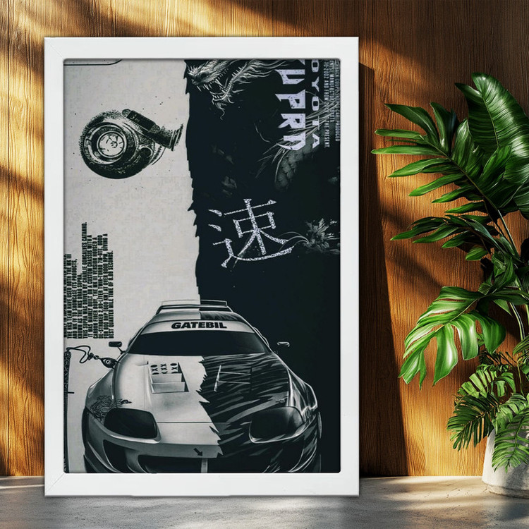 تابلو بکلیت طرح ماشین و خودرو تویوتا TOYOTA SUPRA MK4مدل W-po1601 فریم سفید
