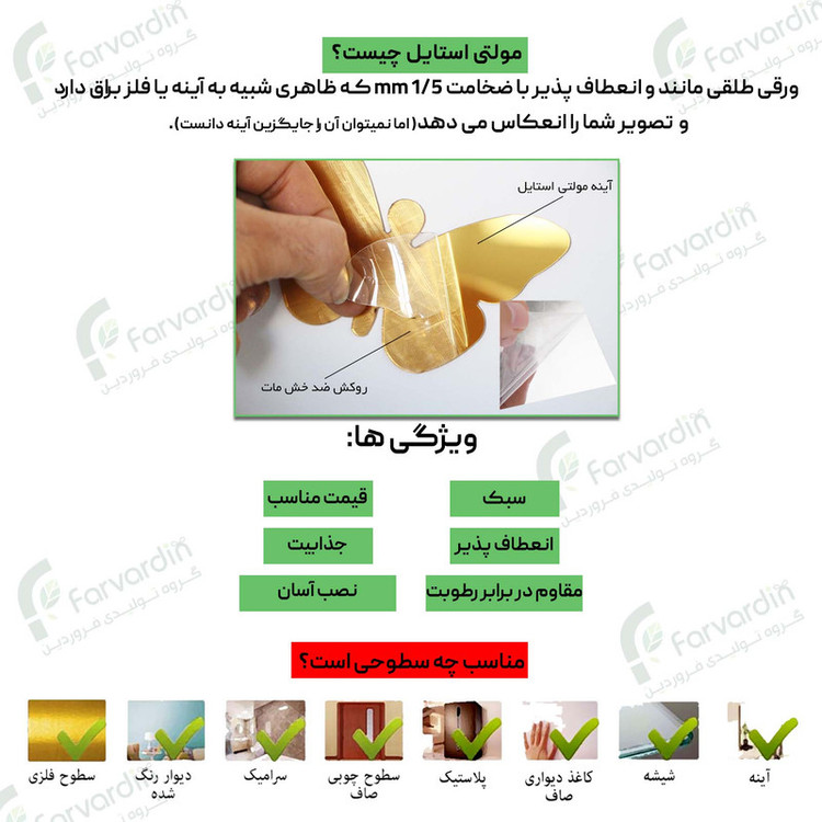 آینه پلکسی گلس مدل فروردین طرح مربع اِرم بسته 32 عددی