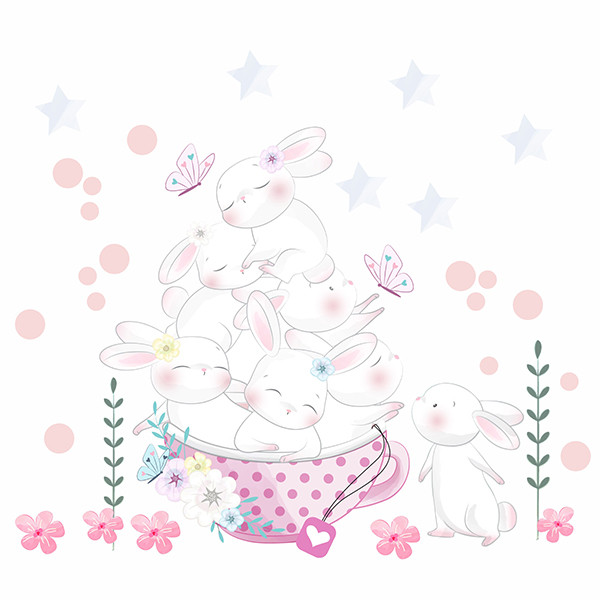 استیکر دیواری کودک راتیانا مدل cute rabbits