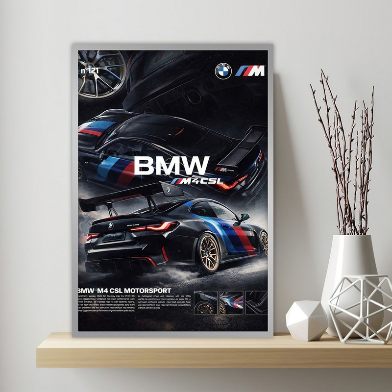 تابلو بکلیت طرح ماشین BMW M4 مدل SI-S10743 فریم نقره ای