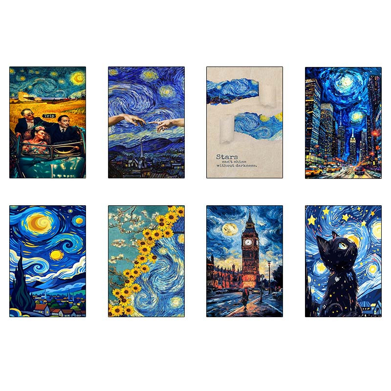 پوستر کارنیکا طرح شب پرستاره فانتزی ون‌گوگ Fantasy Starry Night Van Gogh کد 53865 مجموعه 8 عددی
