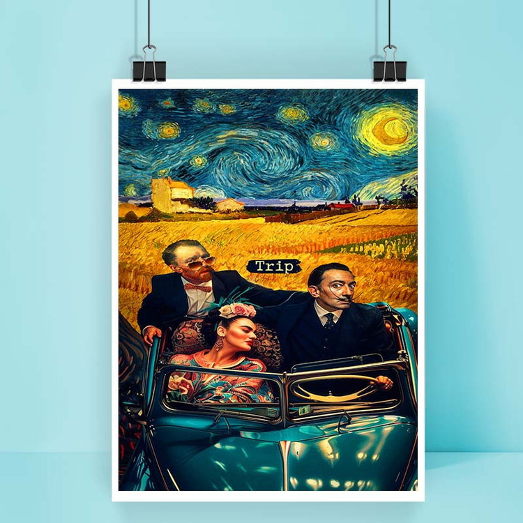 پوستر کارنیکا طرح شب پرستاره فانتزی ونگوگ Fantasy Starry Night Van Gogh کد 53865 مجموعه 8 عددی