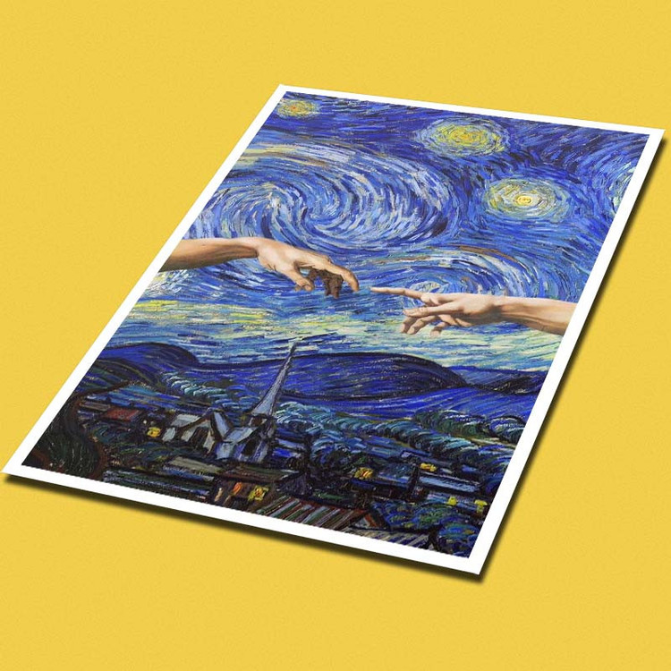 پوستر کارنیکا طرح شب پرستاره فانتزی ونگوگ Fantasy Starry Night Van Gogh کد 53865 مجموعه 8 عددی