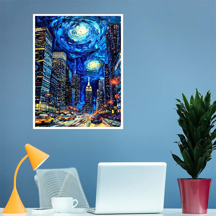 پوستر کارنیکا طرح شب پرستاره فانتزی ونگوگ Fantasy Starry Night Van Gogh کد 53865 مجموعه 8 عددی