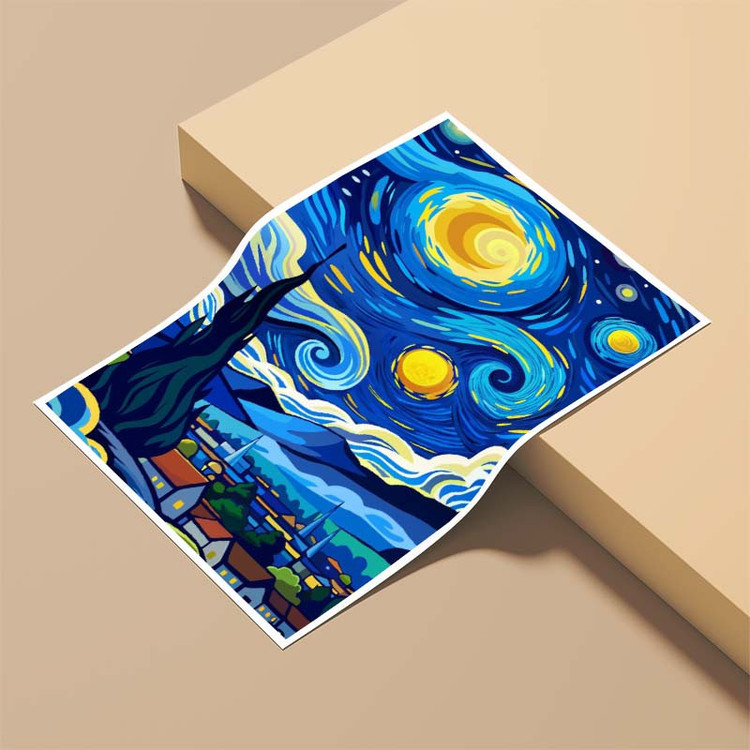 پوستر کارنیکا طرح شب پرستاره فانتزی ونگوگ Fantasy Starry Night Van Gogh کد 53865 مجموعه 8 عددی