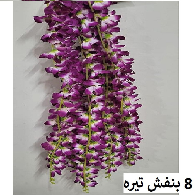 گل مصنوعی آویز ارکیده 5 شاخه قابل تنظیم، مناسب فضای باز و گلهای آپارتمانی، نصب دیواری و آویزی، ابعاد 85x23x5 سانتیمتر، وزن 110 گرم، کد A09