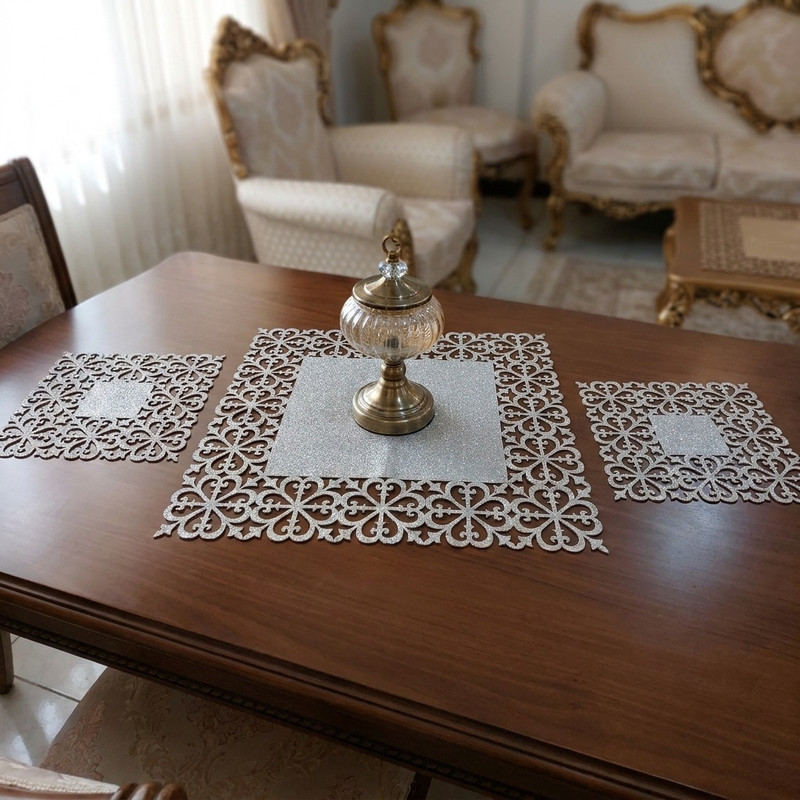 ست رومیزی 3 تکه مدل نیلوفر کد 6060