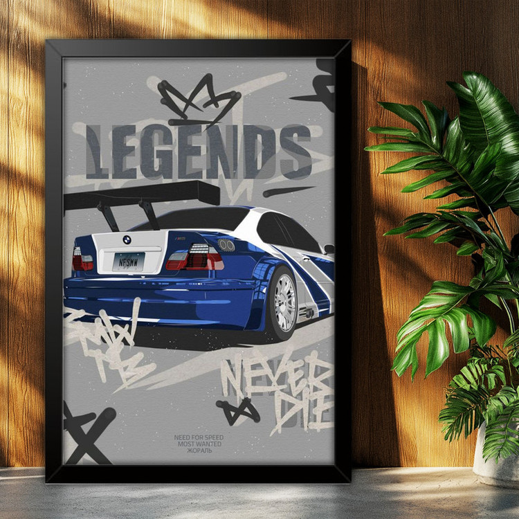 تابلو بکلیت طرح ماشین و خودرو بی ام و BMW M3 GTR NEED FOR SPEED MOST WANTED مدل B-po1945 فریم مشکی