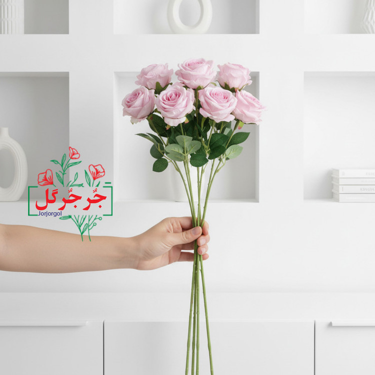 گل مصنوعی جُرجُرگل مدل شاخه رز مینیاتور بسته 5 عددی
