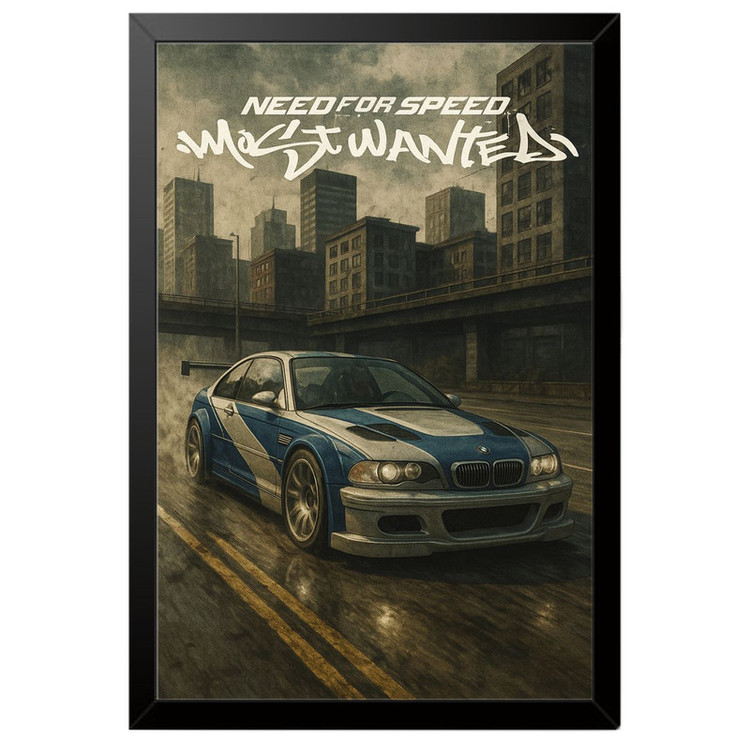 تابلو بکلیت طرح ماشین و خودرو بی ام و BMW M3 GTR NEED FOR SPEED MOST WANTED مدل B-po1946 فریم مشکی