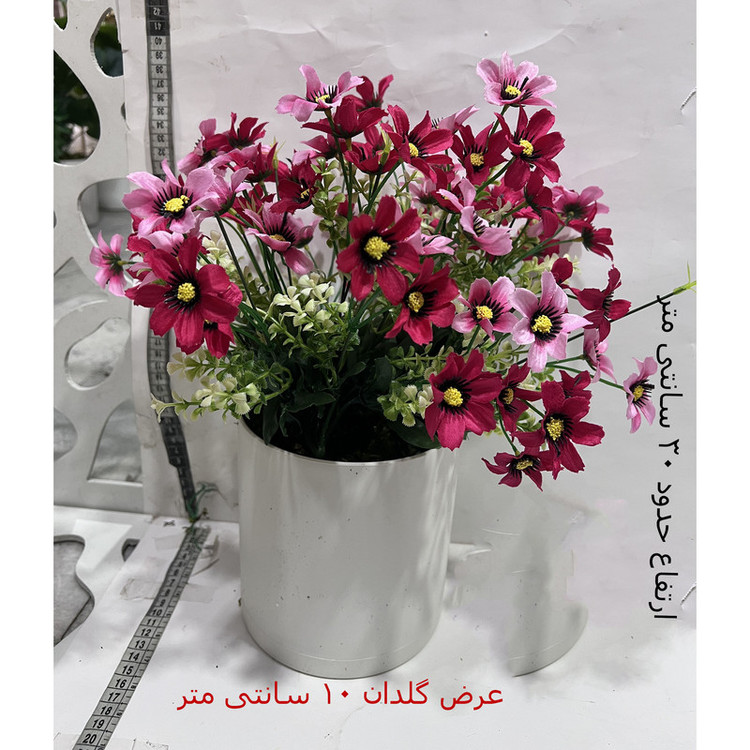 گلدان به همراه گل مصنوعی مدل بنفشه 3 بوته