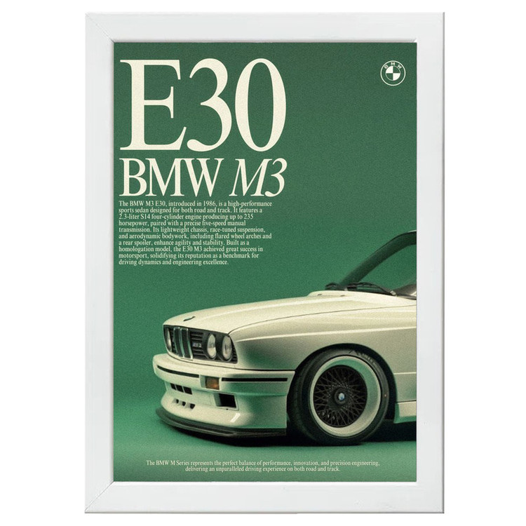 تابلو بکلیت طرح ماشین و خودرو بی ام و BMW M3 E30 مدل W-po1579 فریم سفید