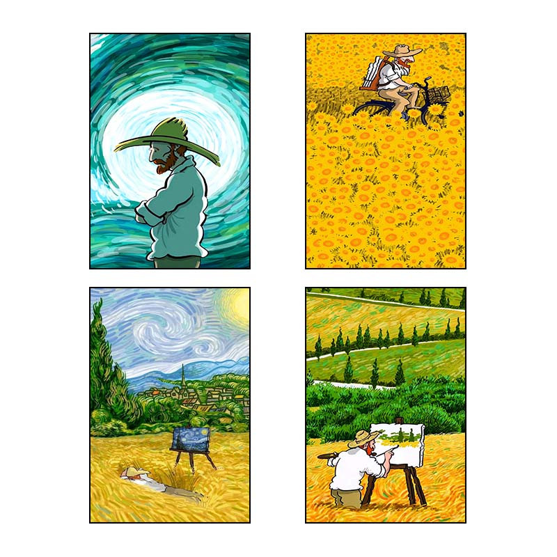 تابلو شاسی کارنیکا طرح فانتزی ون‌گوگ Van Gogh Fantasy کد 35450 مجموعه 4 عددی