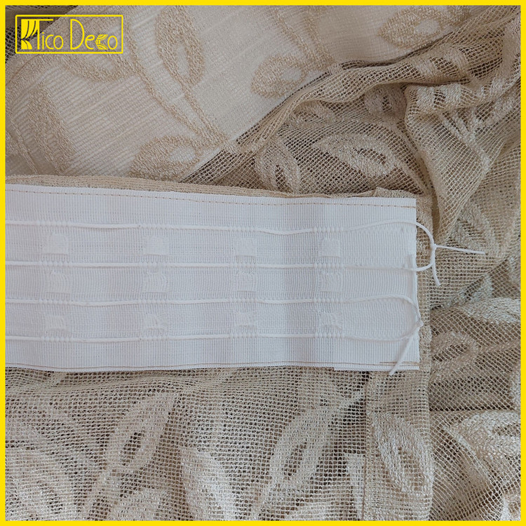 پرده تیکو دکو مدل دوخت ساده تور راشل کادکا طرح برگی دالبوردار سایز 280 × 300 سانتیمتر