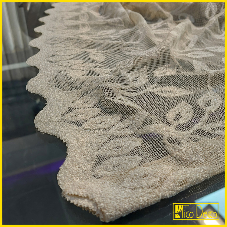 پرده تیکو دکو مدل دوخت ساده تور راشل کادکا طرح برگی دالبوردار سایز 280 × 300 سانتیمتر
