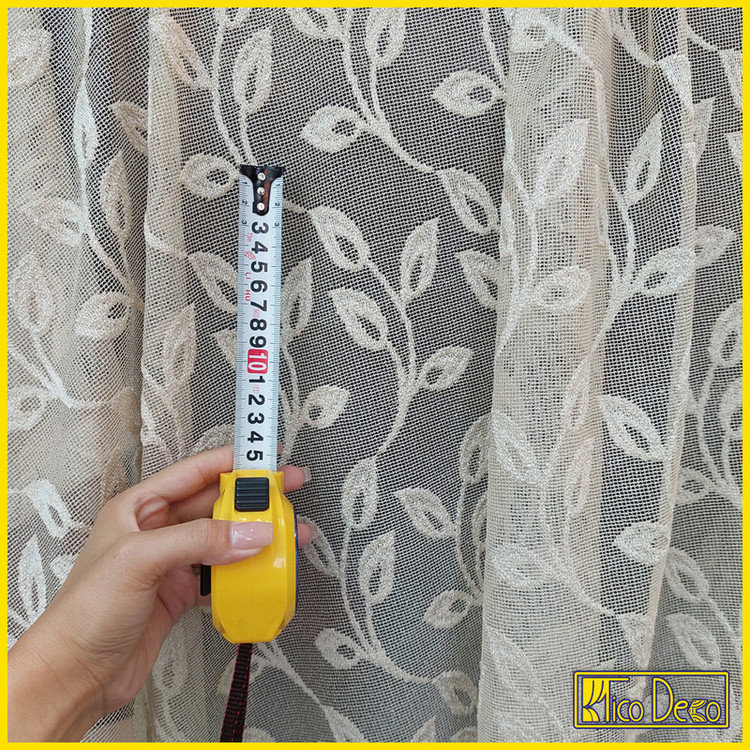 پرده تیکو دکو مدل دوخت ساده تور راشل کادکا طرح برگی دالبوردار سایز 280 × 300 سانتیمتر