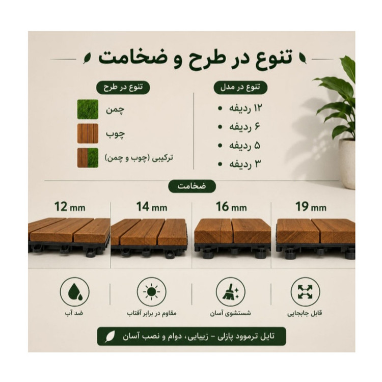 کفپوش مدل تایل ترموود شش ردیفه بسته 11 عددی