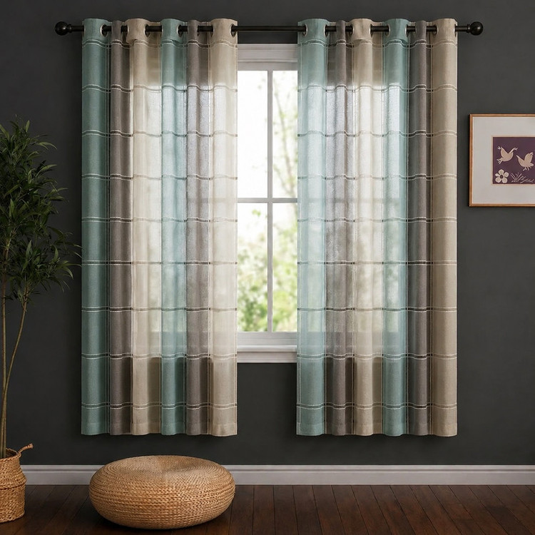 پرده پانچ تیکو دکو مدل کتان چهارخانه کلاسیک سایز 230 × 140 سانتیمتر مجموعه 2 عددی