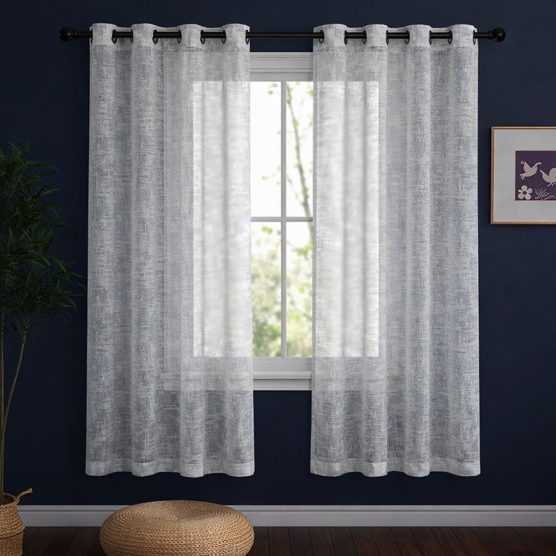 پرده پانچ تیکو دکو مدل حریر کتان ژاکارت طرح محو مدل بدون نیاز به آستر سایز 230 × 140 سانتی‌متر مجموعه‌ 2 عددی
