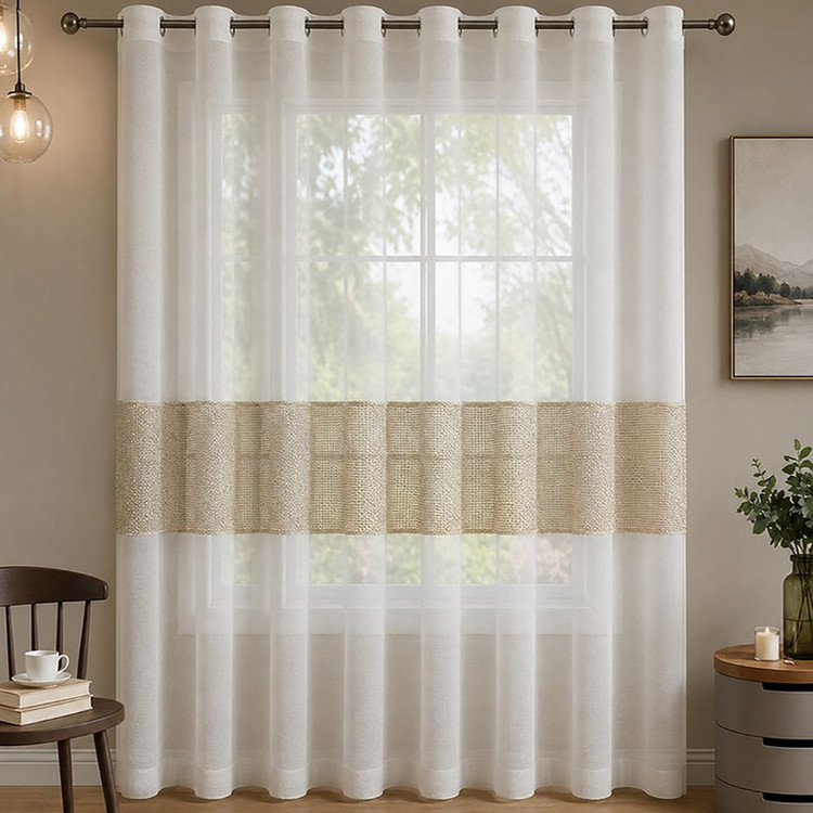 پرده پانچ تیکو دکو مدل تور کتان حاشیه گیپور سایز 280 × 300 سانتیمتر