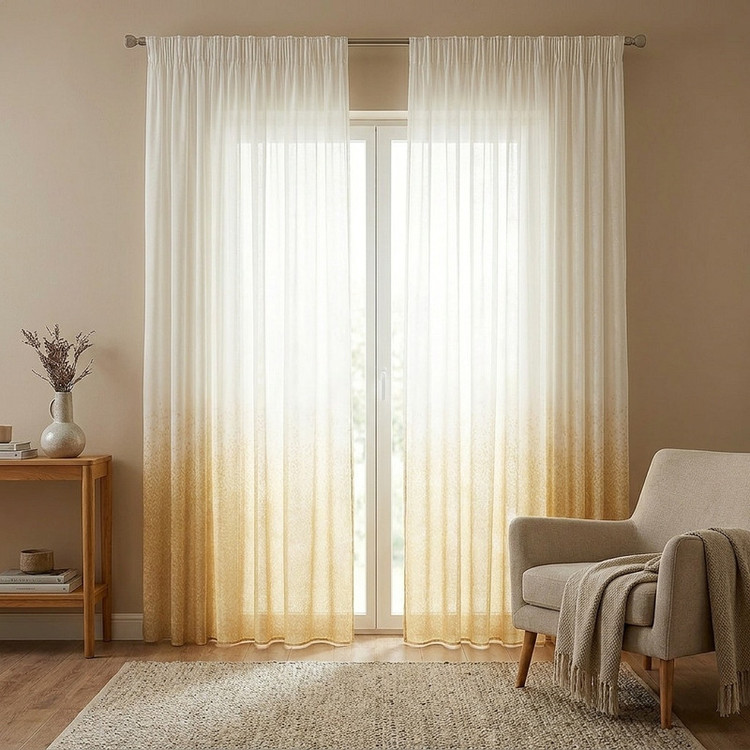 پرده تیکو دکو مدل دوخت ساده حریر ژورژت طلا کوب سایز 280*300 سانتیمتر