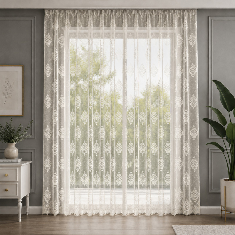 پرده تیکو دکو مدل دوخت ساده تور راشل کادکا ورسای دالبوردار  سایز 280 × 300 سانتی‌متر