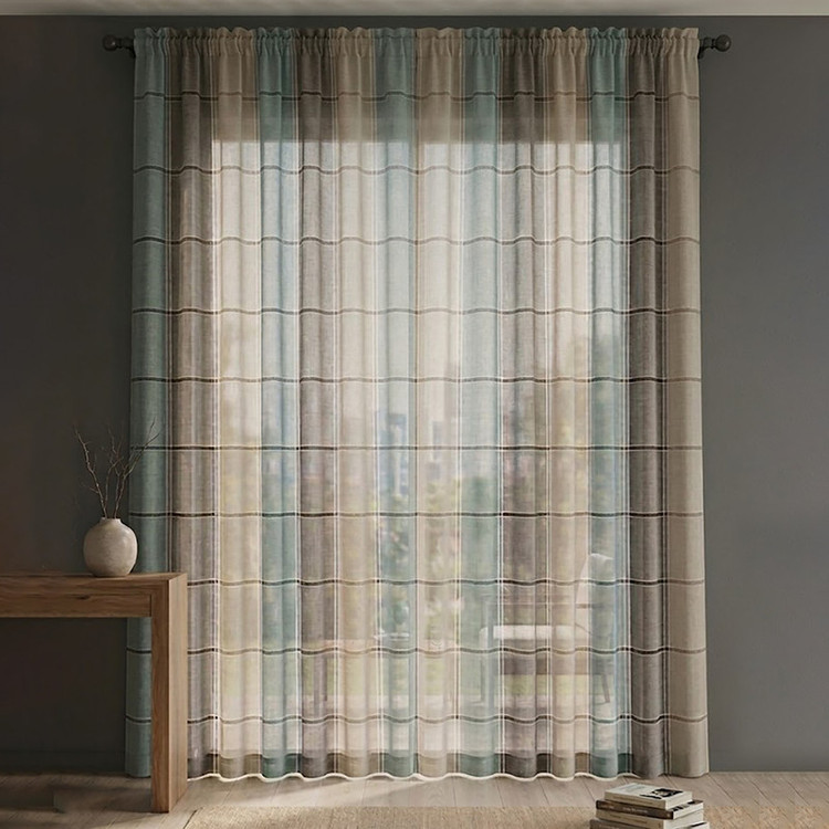 پرده تیکو دکو مدل دوخت ساده کتان چهارخانه کلاسیک سایز 280 × 300 سانتیمتر