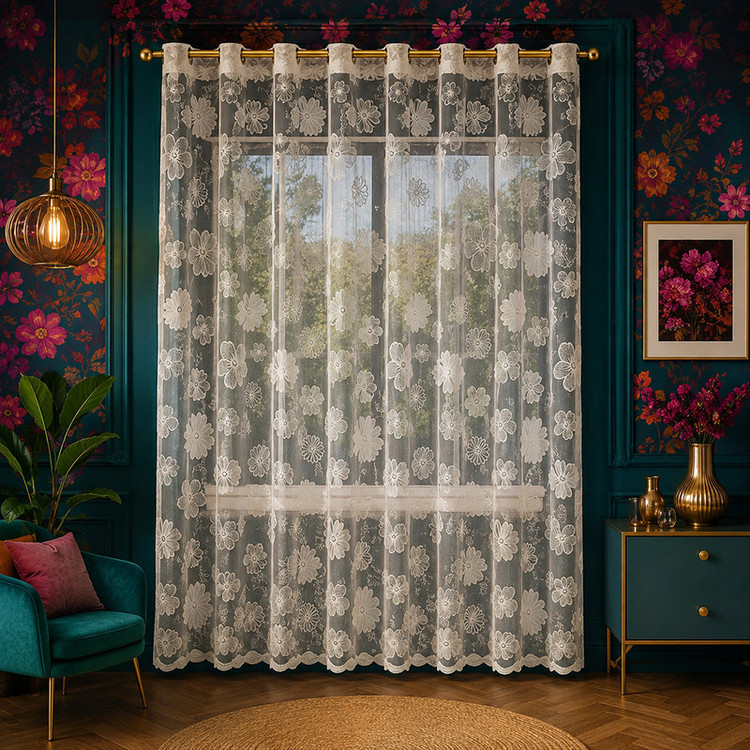 پرده پانچ تیکو دکو مدل تور راشل کادکا طرح گلبرگ دالبوردار سایز 280 × 300 سانتیمتر