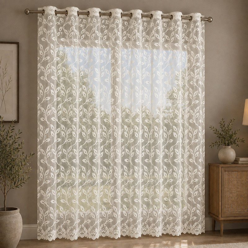 پرده پانچ تیکو دکو مدل تور راشل کادکا طرح برگی دالبوردار سایز 280 × 300 سانتی‌متر