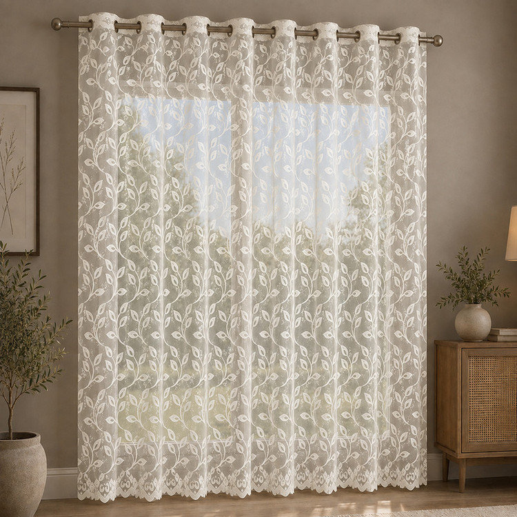 پرده پانچ تیکو دکو مدل تور راشل کادکا طرح برگی دالبوردار سایز 280 × 300 سانتیمتر