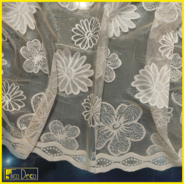 پرده تیکو دکو مدل دوخت ساده تور راشل کادکا طرح گلبرگ دالبوردار سایز 280 × 300 سانتیمتر