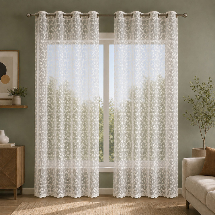 پرده پانچ تیکو دکو مدل تور راشل کادکا طرح برگی دالبوردار سایز 280 × 140 سانتیمتر مجموعه 2 عددی