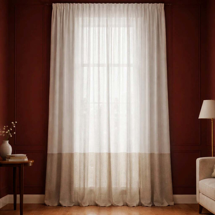 پرده تیکو دکو مدل دوخت ساده کتان شفاف حاشیه دار سایز 280 × 300 سانتیمتر