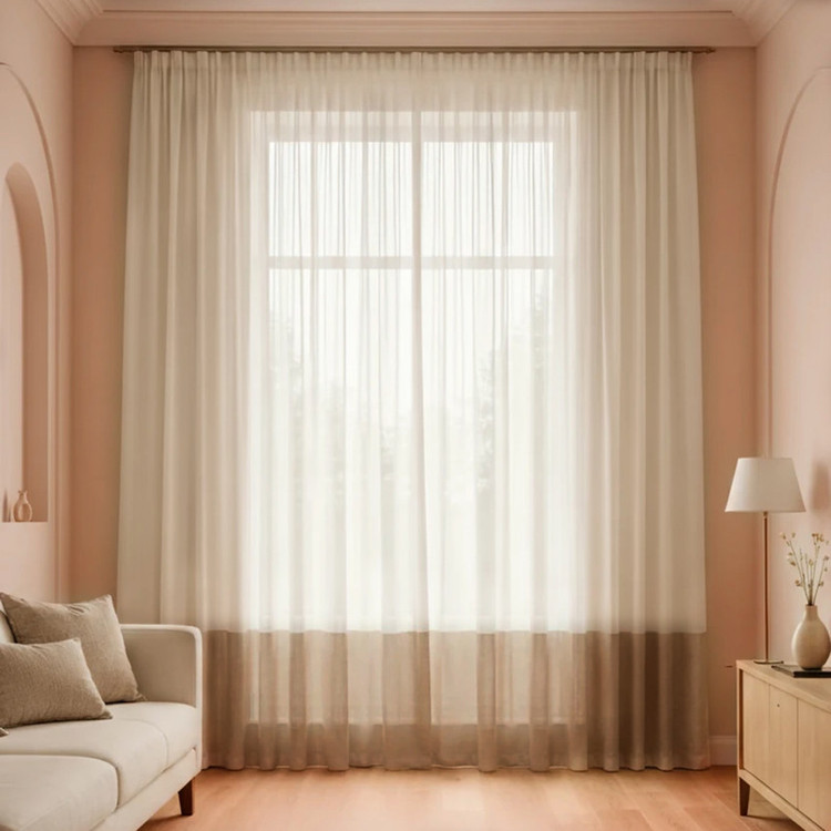پرده تیکو دکو مدل دوخت ساده کتان شفاف حاشیه دار سایز 280 × 400 سانتیمتر