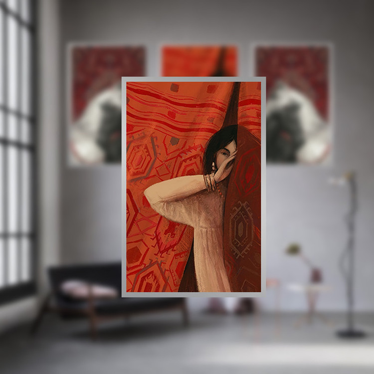 تابلو بکلیت طرح نقاشی چهره و اسب مدل SI-3344 فریم نقره ای مجموعه 3 عددی