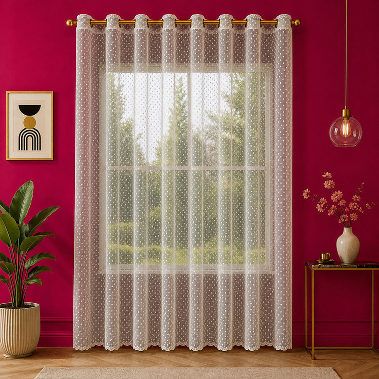 پرده پانچ تیکو دکو مدل تور راشل کادکا طرح اشرفی دالبوردار سایز 280 × 300 سانتیمتر