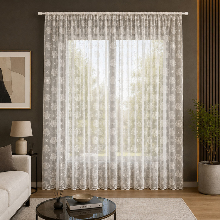پرده تیکو دکو مدل دوخت ساده تور راشل کادکا طرح گلبرگ دالبوردار سایز 280 × 400 سانتیمتر