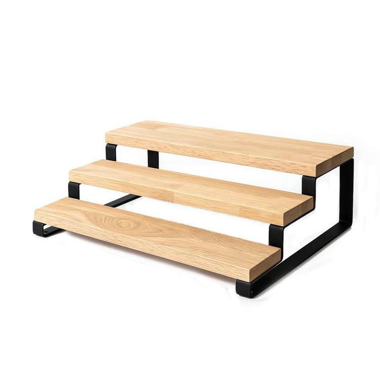 شلف رومیزی لازا مدل چوبی پله ای سه طبقه KT-SP-05-03-WD