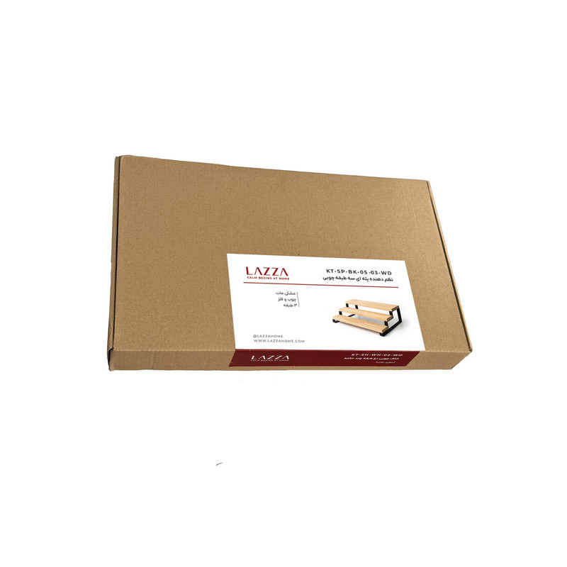 شلف رومیزی لازا مدل چوبی پله ای سه طبقه KT-SP-05-03-WD