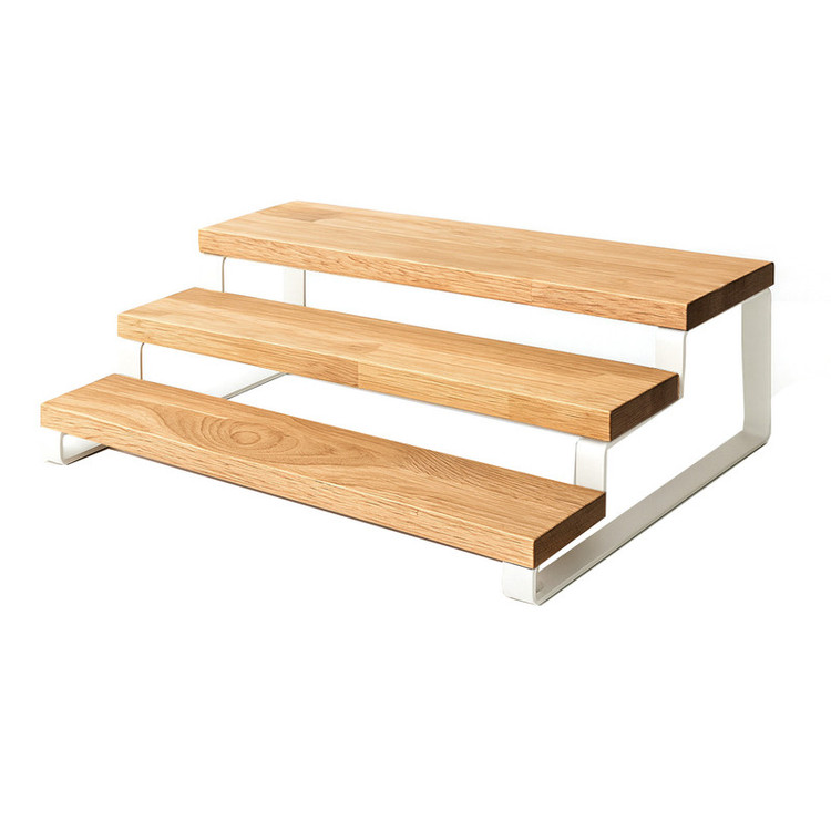 شلف رومیزی لازا مدل چوبی پله ای سه طبقه KT-SP-05-03-WD