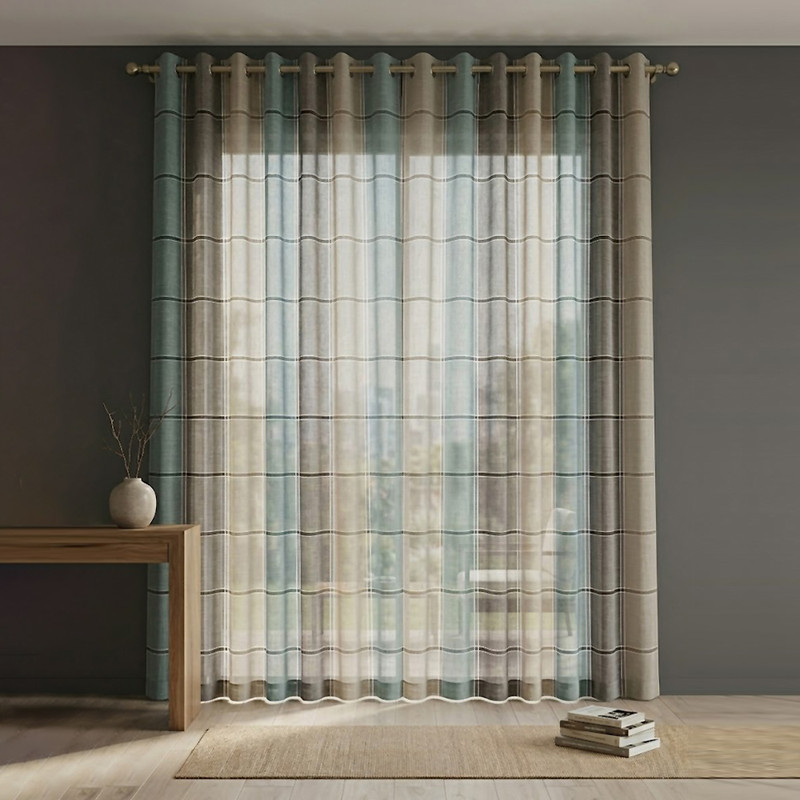 پرده پانچ تیکو دکو مدل کتان چهارخانه کلاسیک سایز 280 × 300 سانتی‌متر