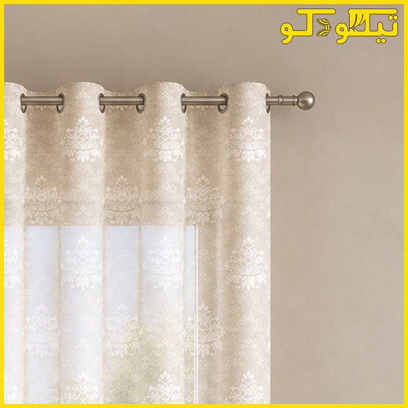 پرده پانچ تیکو دکو مدل تور راشل کادکا طرح داماسک دالبوردار سایز 140×280 مجموعه دو عددی