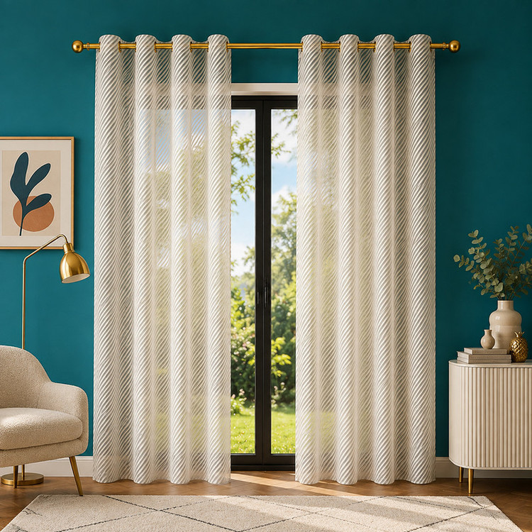 پرده پانچ تیکو دکو مدل تور راشل کادکا طرح ریوا دالبوردار سایز 280 × 140 سانتیمتر مجموعه 2 عددی