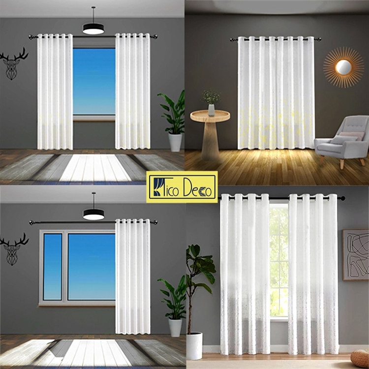 پرده تیکو دکو مدل حریر ژورژت طلاکوب شش چین سایز 225x280 سانتیمتر مجموعه دو عددی