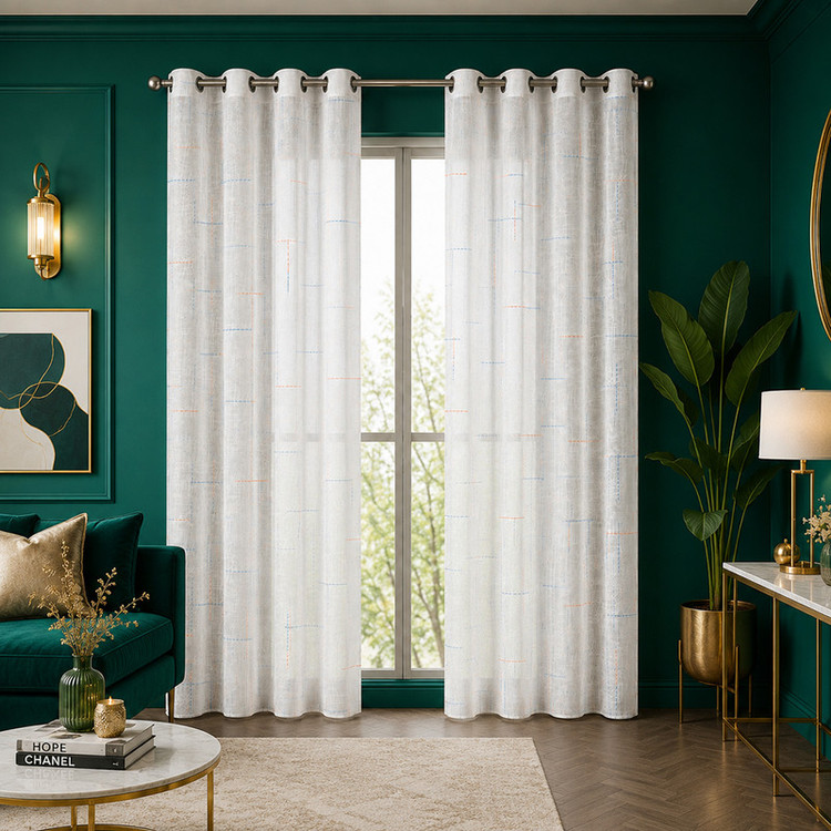 پرده پانچ تیکو دکو مدل کتان شفاف رگه ابر سایز 280 × 140 سانتیمتر مجموعه دو عددی