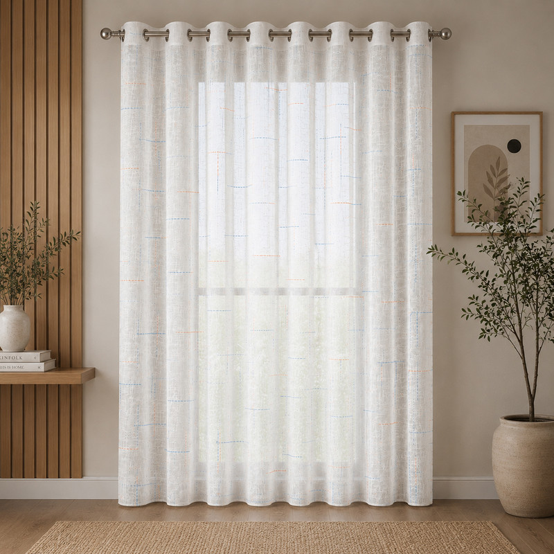 پرده پانچ تیکو دکو مدل کتان شفاف رگه ابر 280 × 300 سانتی‌متر